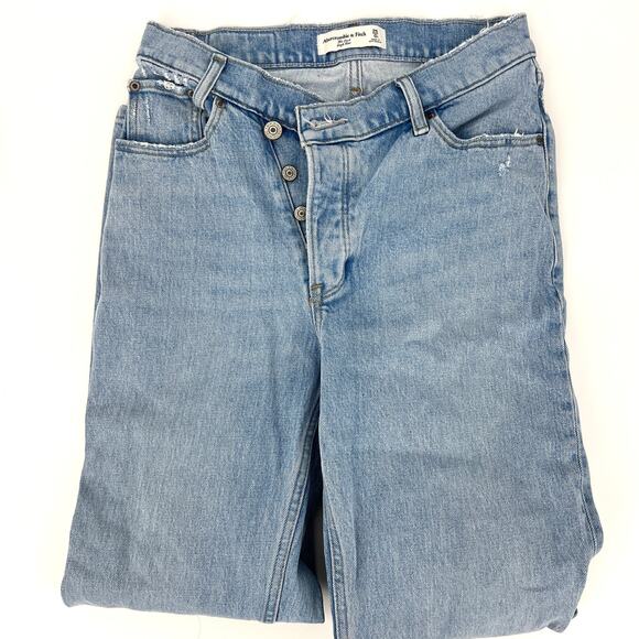 Abercrombie & Fitch The Dad High Rise Asymmetrical Button Fly Jeans Sz 25 Short - Picture 1 of 9